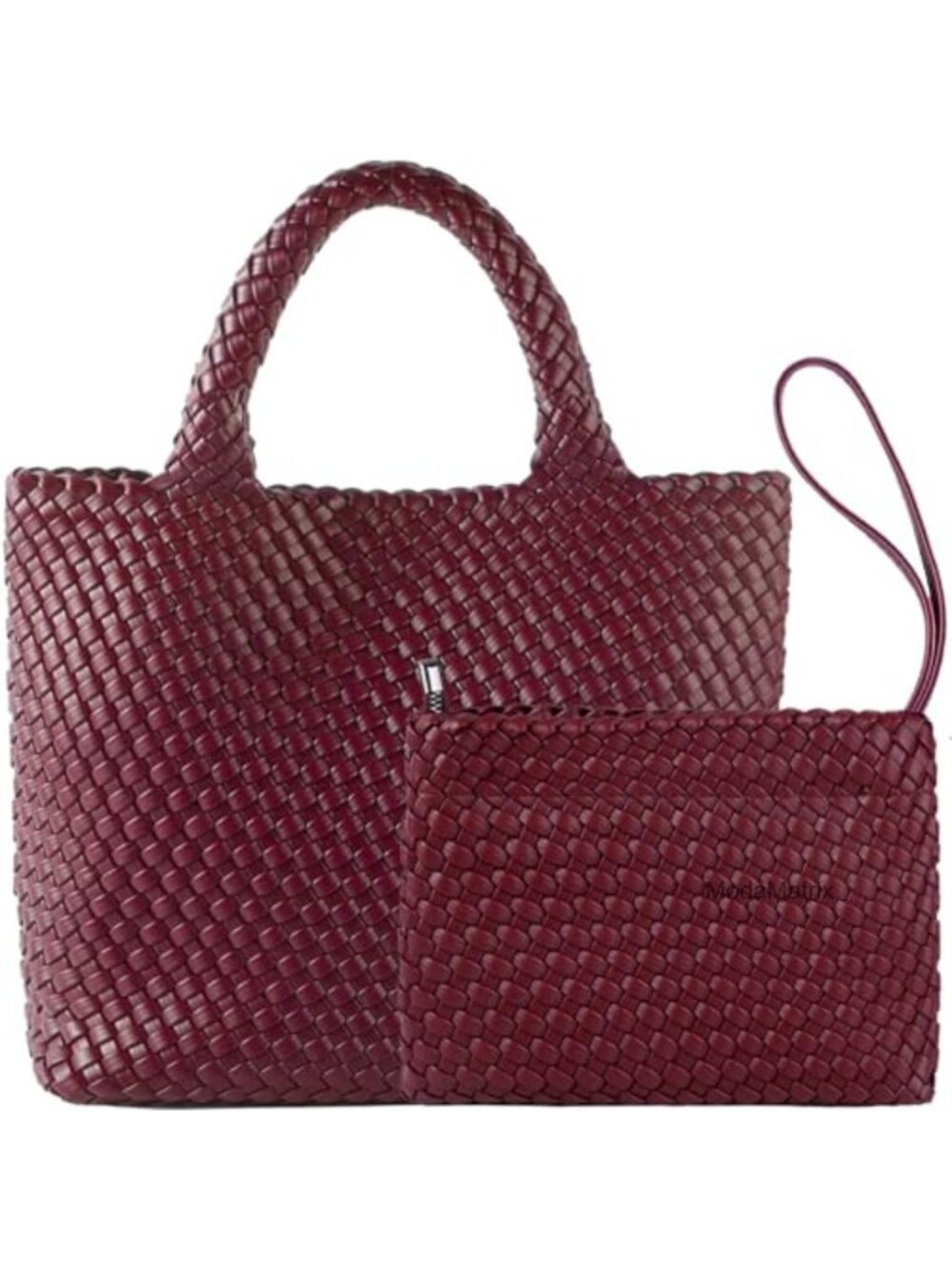 Woven Vegan Leather Tote Bag Large Capacity Shoulder Bag Travel Handbag